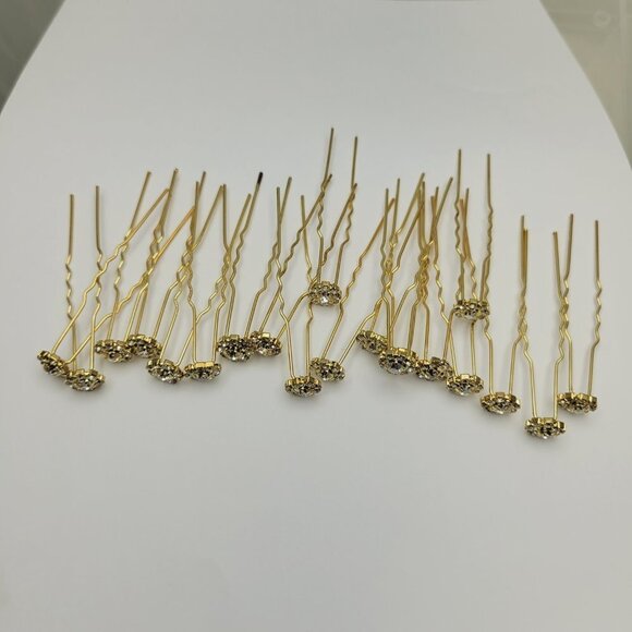 Gold Tone Wedding Crystal Hairpins - Picture 9 of 10